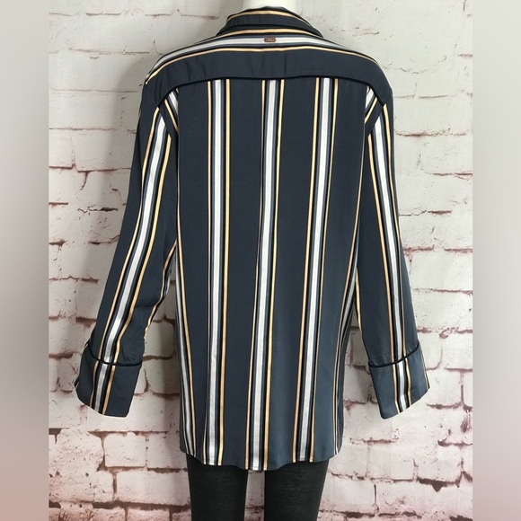 Vintage ESCADA SPORT 16 Oversized silky grey & gold striped  blouse Size EU 46 - Picture 4 of 16